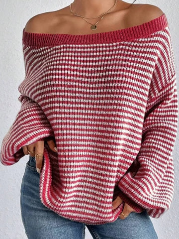 Striped Knit Boat Neck Sweater