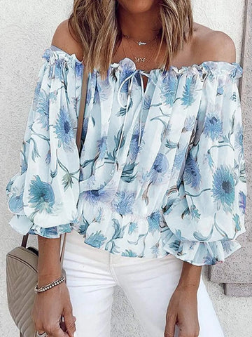 Off Shoulder Floral Print Blouse