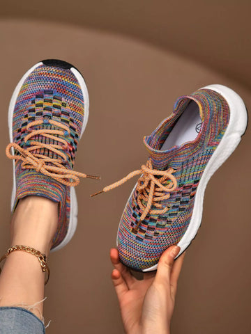 Round-Toe Lace-Up Athletic Sneakers