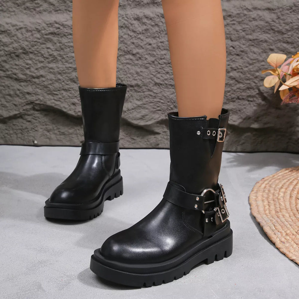 Round Toe Block Heels Boots