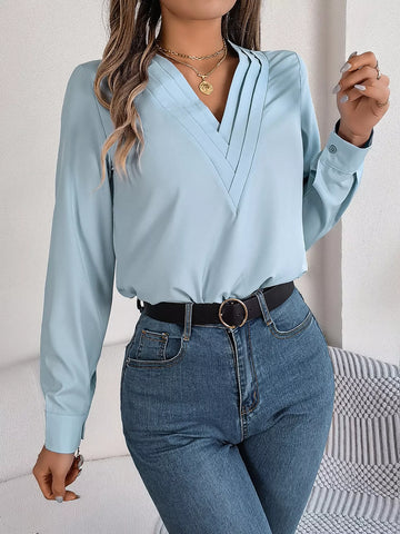 Layered V Neck Long Sleeve Blouse