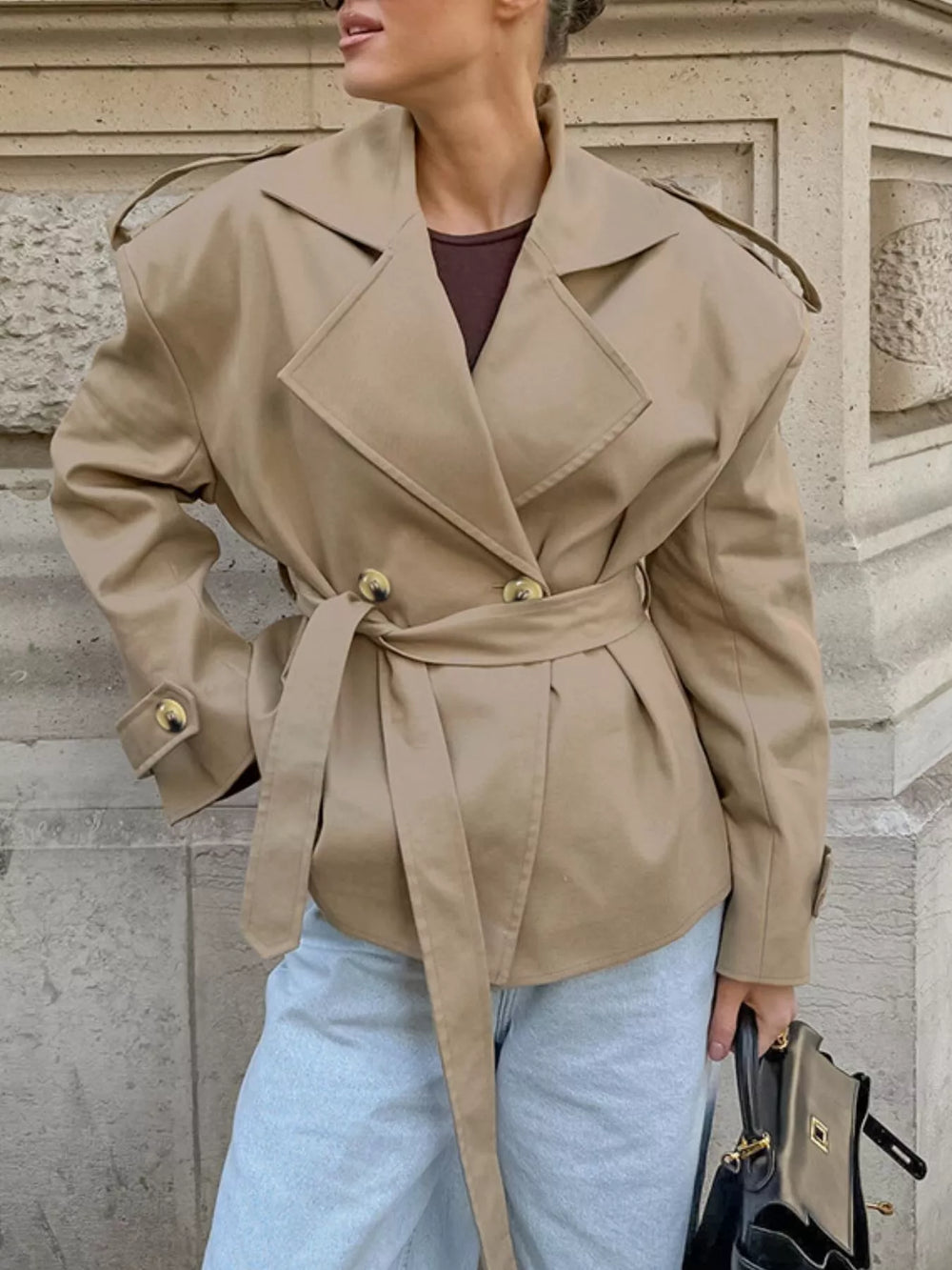 Chic Double-Breasted Belted Trench Coat