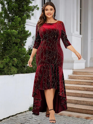 Plus Size Ruffle Hem High Low Dress
