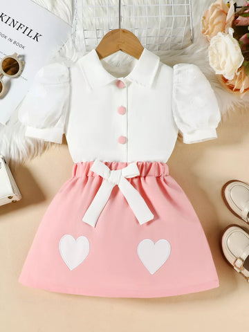 Children's Puff Sleeve Top & Skirt Set