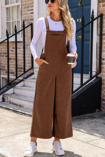 Corduroy Wide-Leg Overalls with Pockets