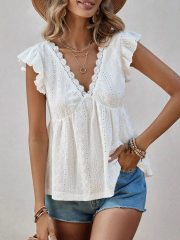 Ruffle Sleeve V Neck Blouse