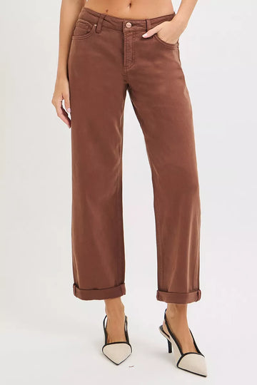 RISEN Full Size Tummy Control Mid Rise Ankle Barrel Jeans Plus Size