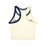 Serein Queen women's color block yoga tank with cup lining in beige, back view