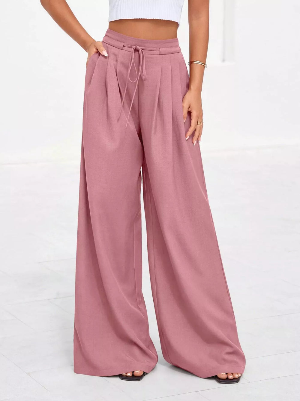 Full Size High Waisted Wide Leg Pleated Pants Plus Size