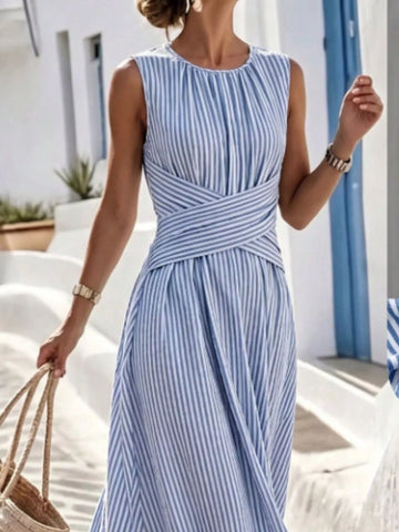 Full Size Striped Sleeveless Maxi Dress Plus Size