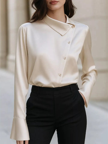 Asymmetric Collar Satin Blouse