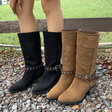 Point Toe Block Heels Boots
