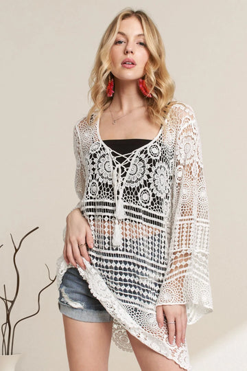 ADORA Front Lace Up Crochet Cover Up