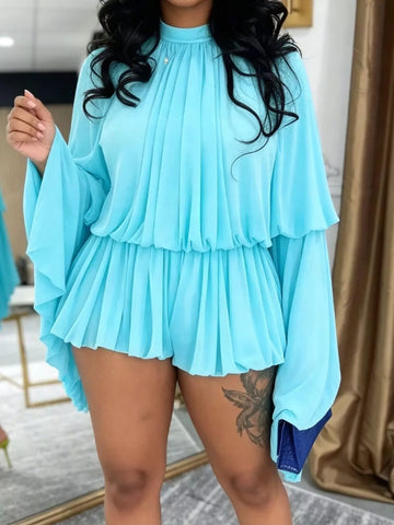 Pleated Long Sleeve Top & Skirt Set