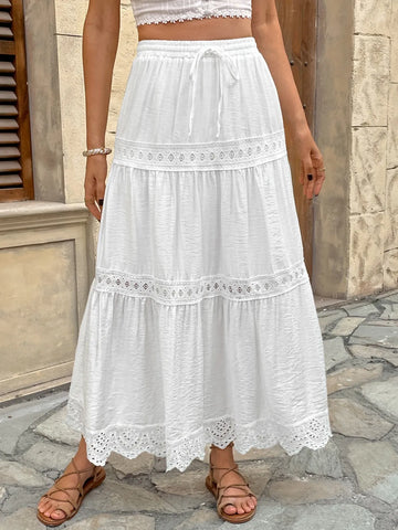 Lace Detail Elastic Waist Skirt