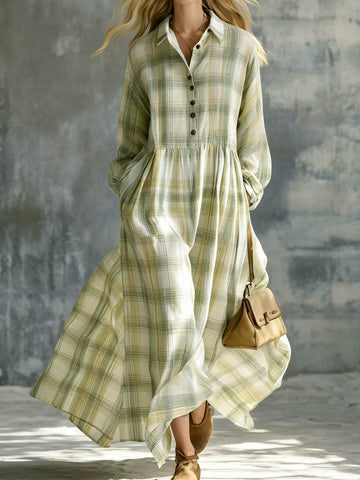 Plaid Button-Down Maxi Shirt Dress