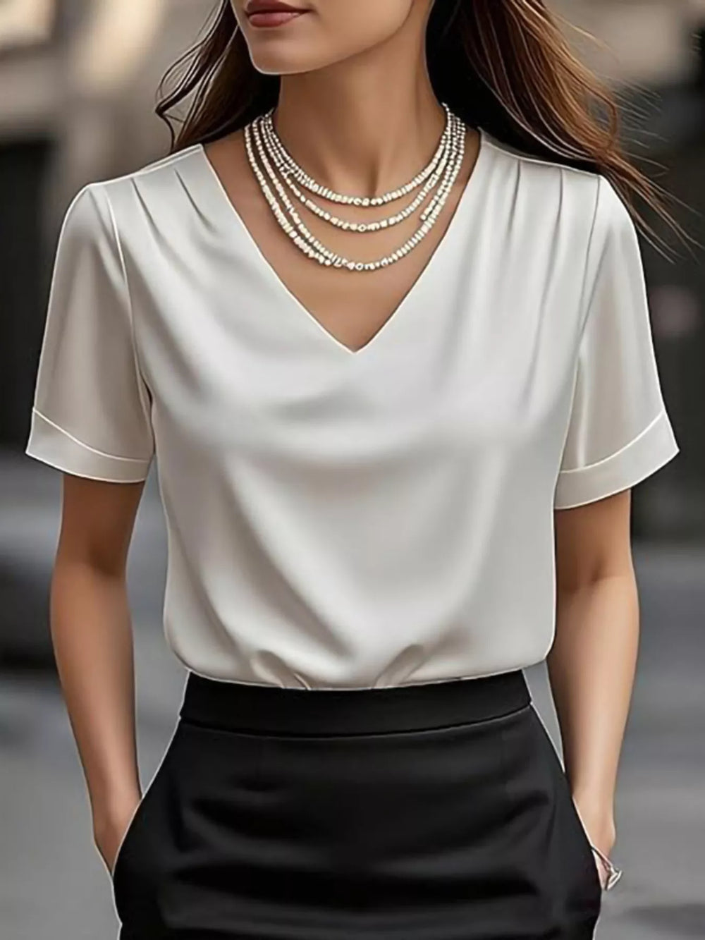 V Neck Satin Blouse