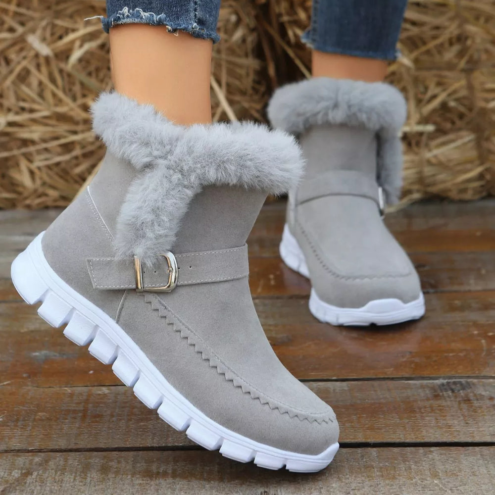 Fuzzy Trim Buckle Boots