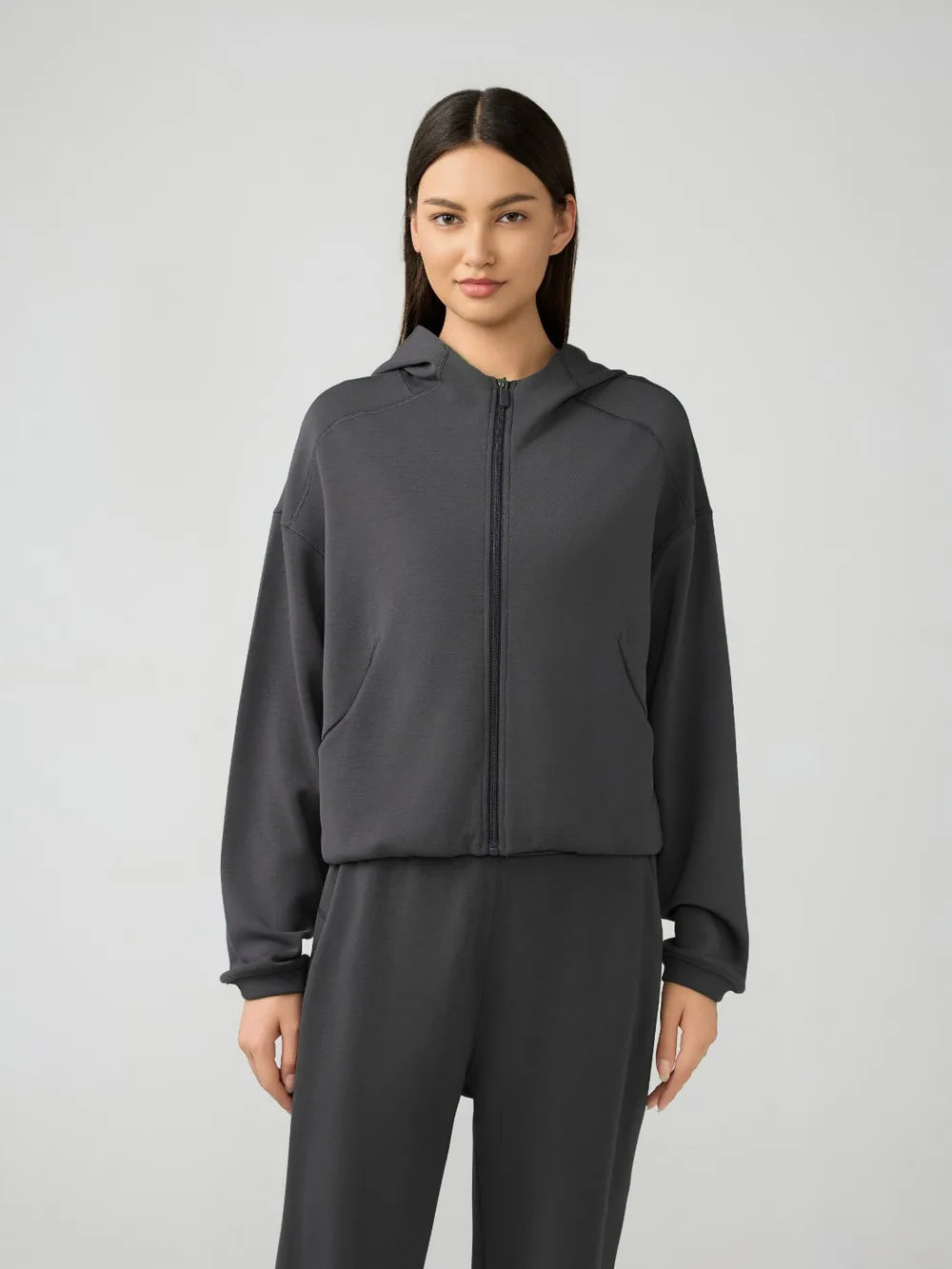Millennia Zip-Up Dropped Shoulder Active Hoodie