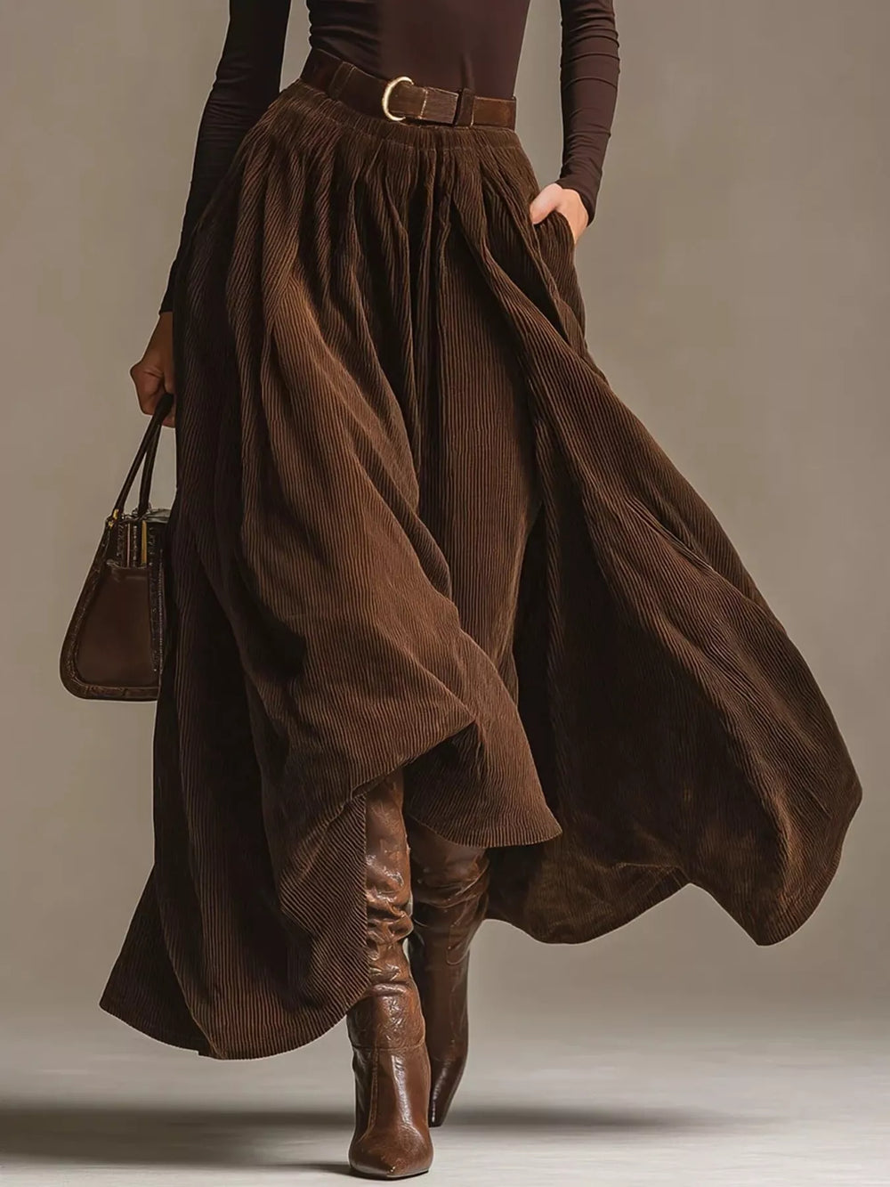 Turtleneck Long Sleeve Top and Maxi Skirt Set