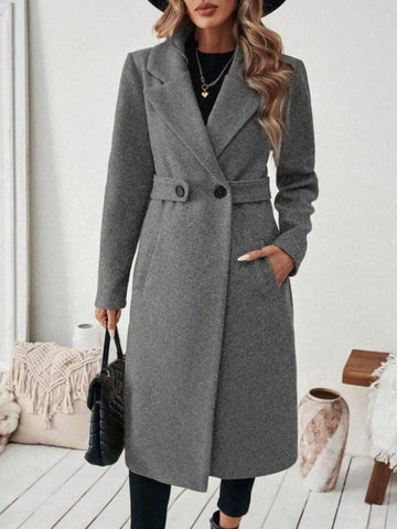 Full Size Elegant Lapel Collar Belted Coat with Pockets Plus Size