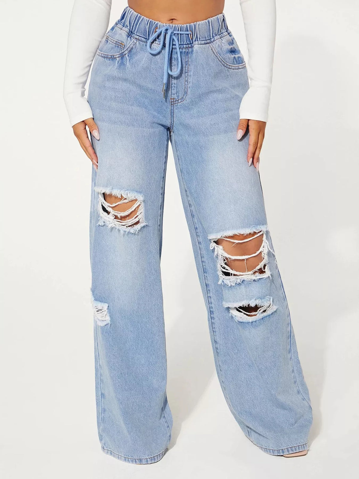 Distressed Wide-Leg Jeans