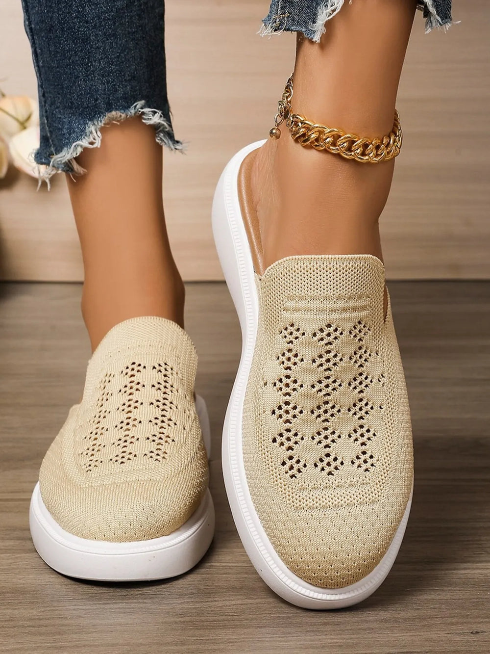 Mesh Round Toe Platform Slip Ons