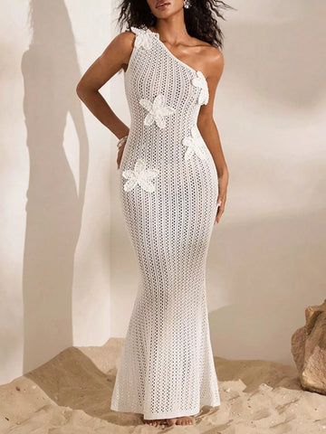 One Shoulder Crochet Maxi Dress