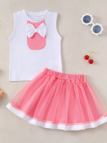 Children's Bow Tank & Pleated Skirt Set