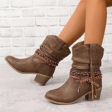 Round Toe Block Heels Boots