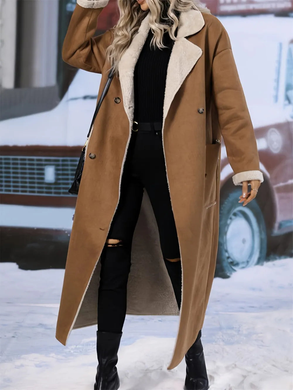Plus Size Drop Shoulder Sherpa Longline Coat selected from Coat Crush for The Entrance Piece: Statement Coats That Set the Mood