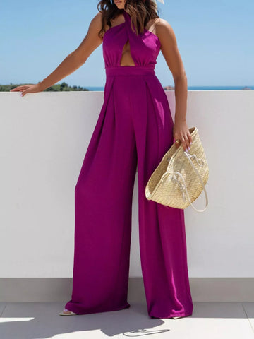 Halter Neck Cut-Out Wide-Leg Jumpsuit