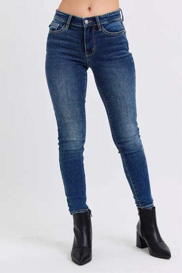 Judy Blue Full Size Run Mid Rise Waist Skinny Jeans with Thermal Lining