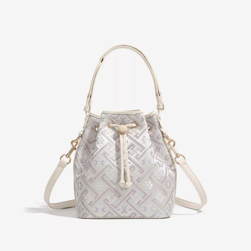 Geometric Pattern Drawstring Crossbody Bucket Bag