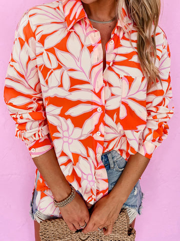 Botanical Print Single Chest Pocket Button Up Shirt