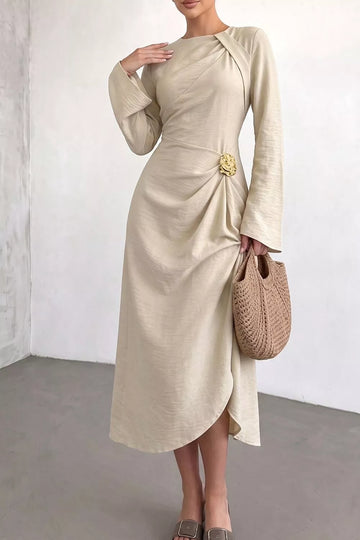 Ruched Long Sleeve Midi Dress