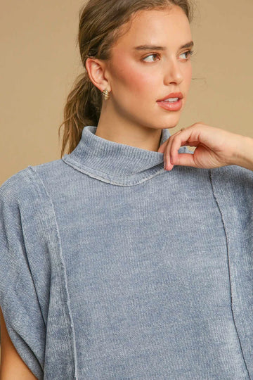 Umgee Solid Mock Neck Short Sleeve Top