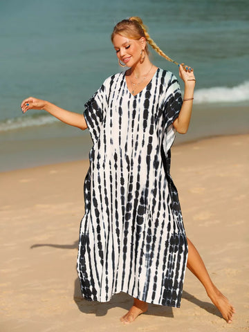 Tie Dye V Neck Half Sleeve Cover Up