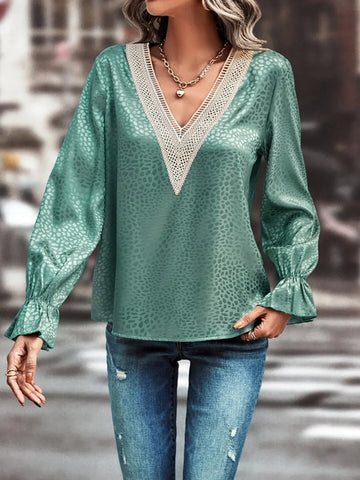 V Neck Flounce Sleeve Blouse