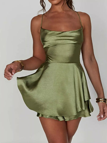 Backless Layered Ruffled Mini Cami Dress