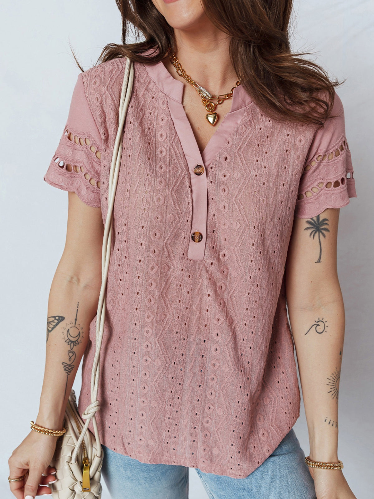 Eyelet Embroidered Short Sleeve Blouse