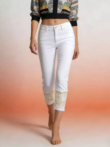 Full Size Lace Trimmed Capri Jeans Plus Size