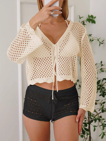 Crochet Tie Front Knit Cover Up
