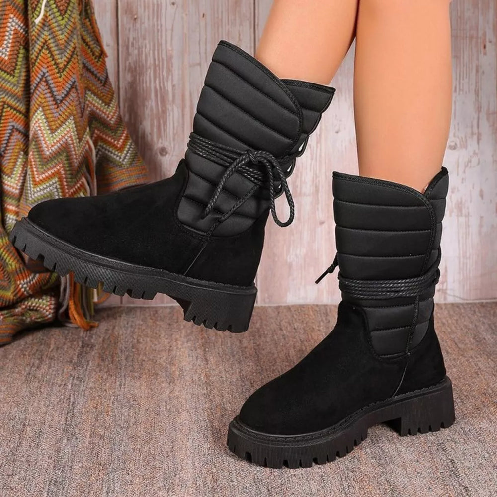 Quilted Lace Up Mid Calf Boots