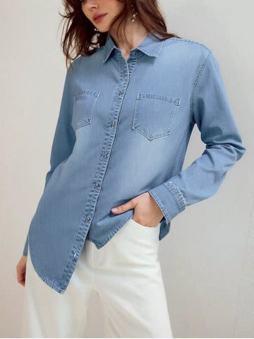 Full Size Button Up Long Sleeve Denim Shirt Plus Size