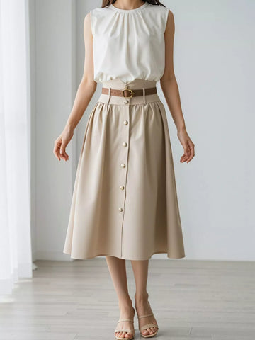 High-Waisted A-Line Midi Skirt