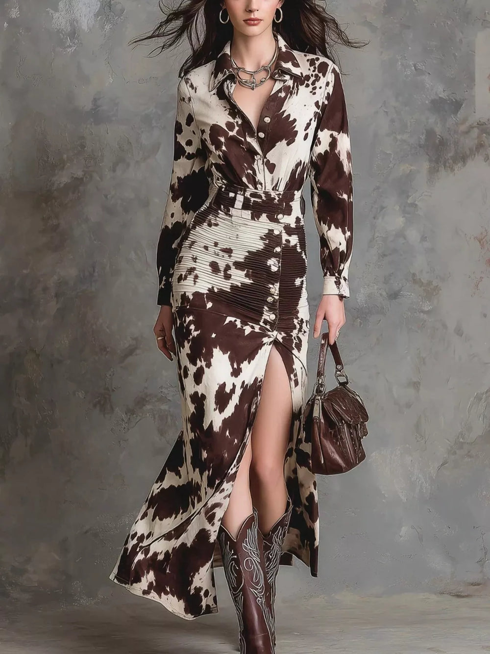 Slit Long Sleeve Shirt Dress