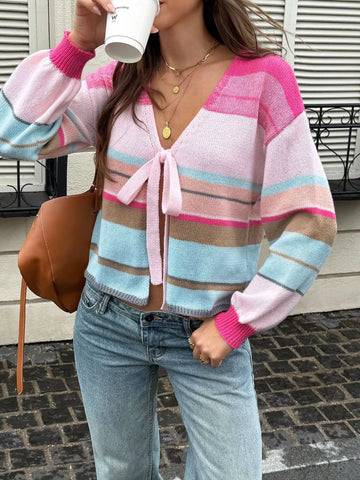 Striped Tie-Front Cardigan