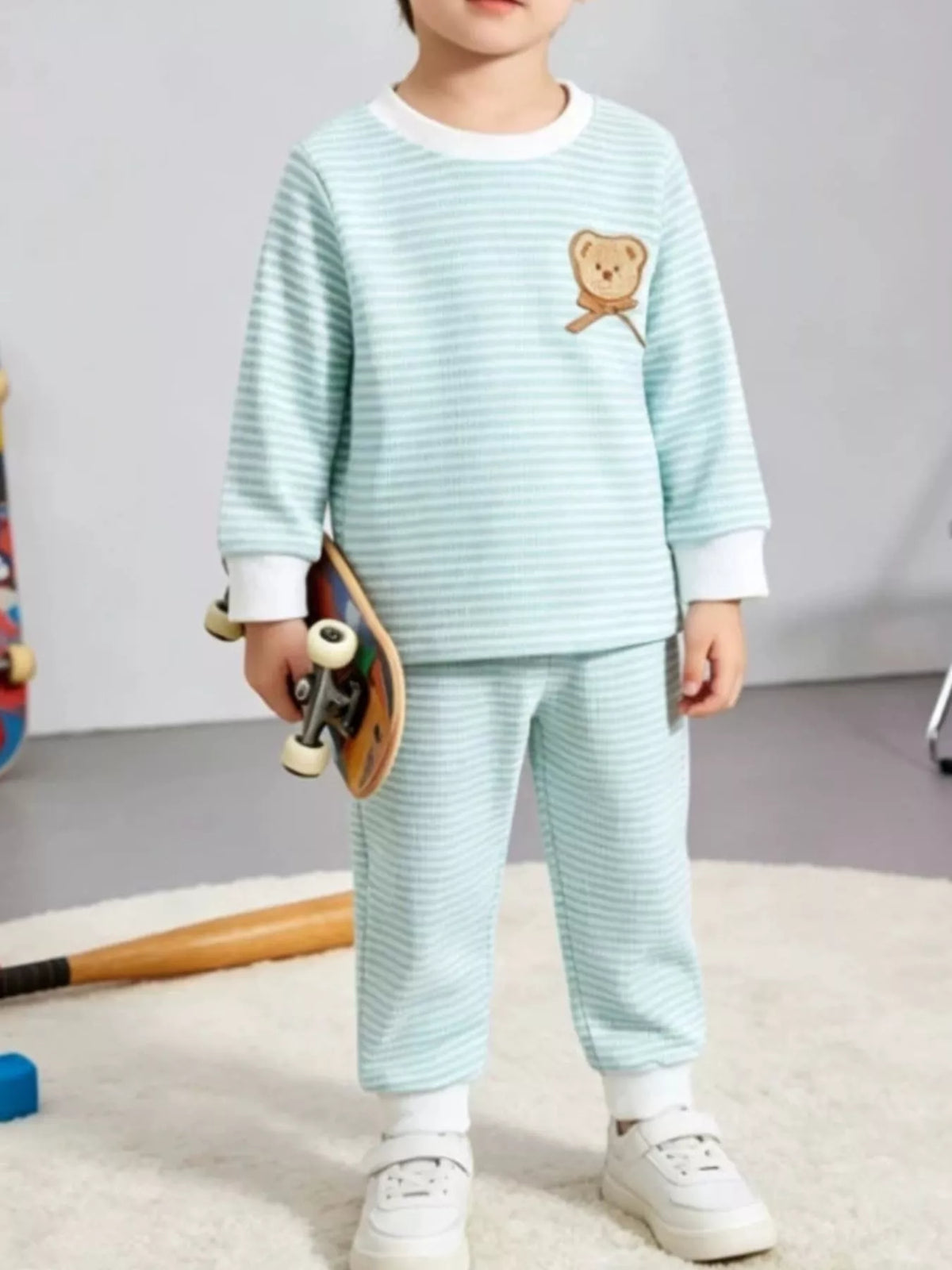 Children's Bear Striped Top and Pants Set