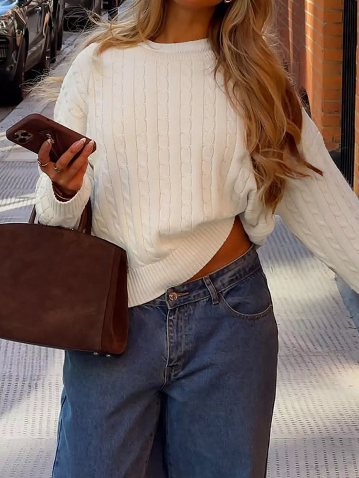 Cable-Knit Crew Neck Sweater